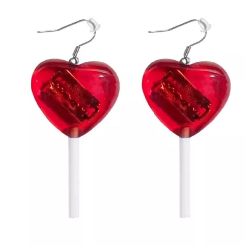 Red Heart Lollipop Earrings